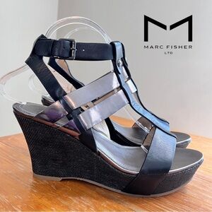 Marc Fisher Leather Wedge Gladiator Strappy Metallic Sandals